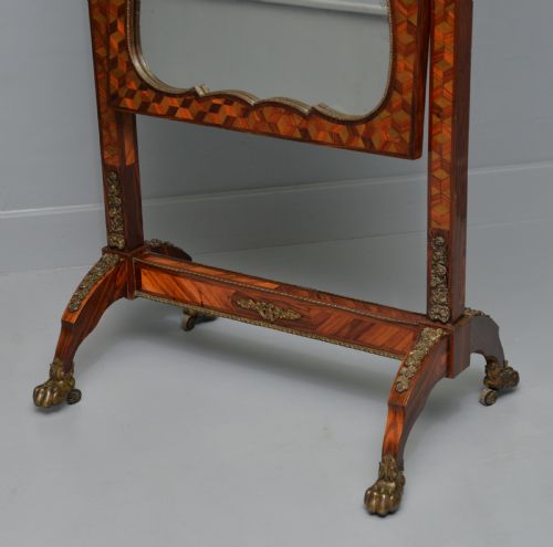 ANTIQUE DUTCH MARQUETRY 19TH CENTURY CHEVAL MIRROR - ADDITIONAL PHOTO 12
