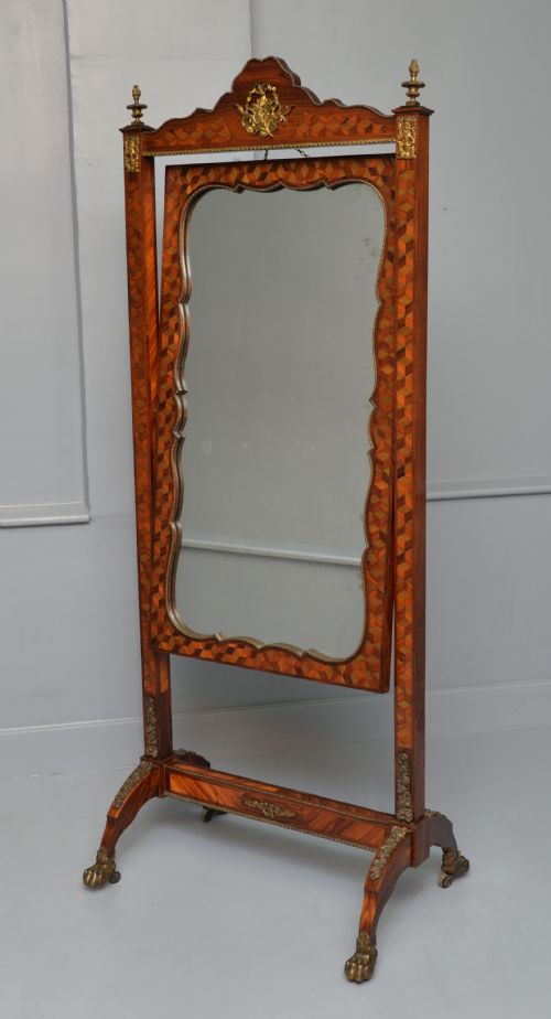 ANTIQUE DUTCH MARQUETRY 19TH CENTURY CHEVAL MIRROR - ADDITIONAL PHOTO 13
