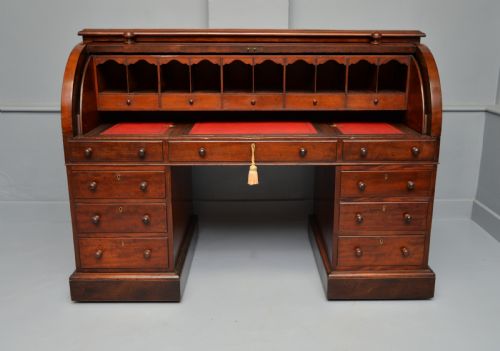HANDSOME VICTORIAN ROLLTOP MAHOGANY CYLINDER PEDESTAL DESK - ADDITIONAL PHOTO 3