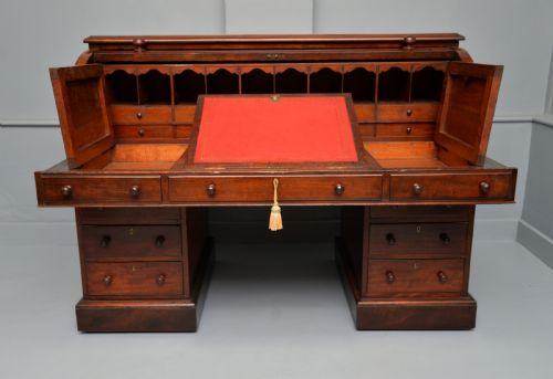 HANDSOME VICTORIAN ROLLTOP MAHOGANY CYLINDER PEDESTAL DESK - ADDITIONAL PHOTO 6