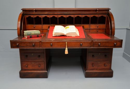 HANDSOME VICTORIAN ROLLTOP MAHOGANY CYLINDER PEDESTAL DESK - ADDITIONAL PHOTO 7