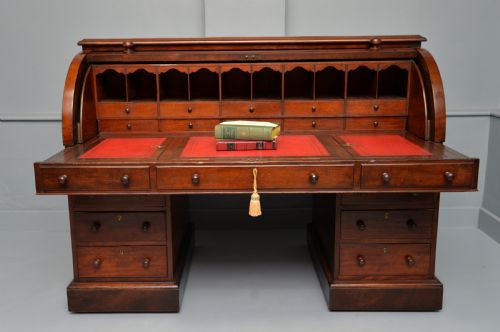 HANDSOME VICTORIAN ROLLTOP MAHOGANY CYLINDER PEDESTAL DESK - ADDITIONAL PHOTO 8