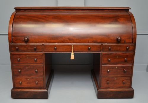 HANDSOME VICTORIAN ROLLTOP MAHOGANY CYLINDER PEDESTAL DESK - ADDITIONAL PHOTO 29