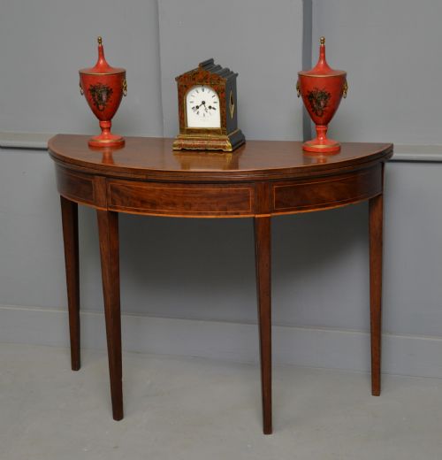 GEORGIAN GEORGE III DEMI LUNE MAHOGANY SIDE TABLE TEA TABLE - ADDITIONAL PHOTO 4