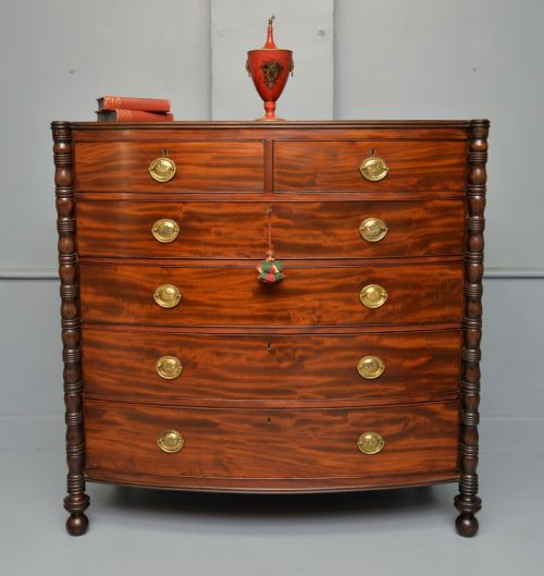 regency mahogany bowfront chest of drawers - CATEGORY: ANTIQUE CHEST OF DRAWERS - DATED REGENCY