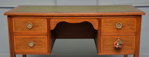 EDWARDIAN INLAID MAHOGANY LEATHER TOP WRITING DESK - ADDITIONAL PHOTO 3
