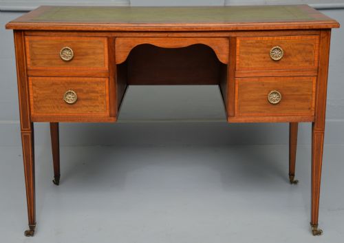 EDWARDIAN INLAID MAHOGANY LEATHER TOP WRITING DESK - ADDITIONAL PHOTO 4