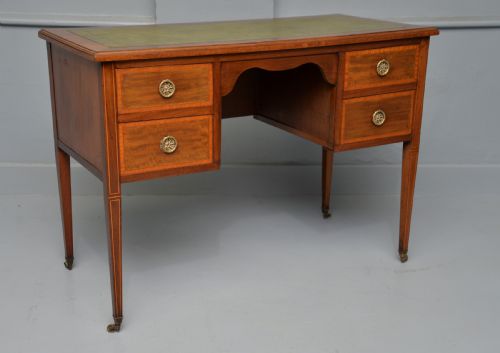 EDWARDIAN INLAID MAHOGANY LEATHER TOP WRITING DESK - ADDITIONAL PHOTO 5