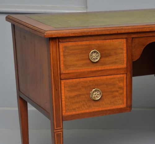 EDWARDIAN INLAID MAHOGANY LEATHER TOP WRITING DESK - ADDITIONAL PHOTO 6