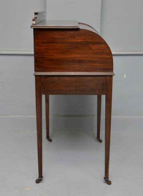 EDWARDIAN SHERATON REVIVAL MAHOGANY CYLINDER ROLL TOP DESK - ADDITIONAL PHOTO 10