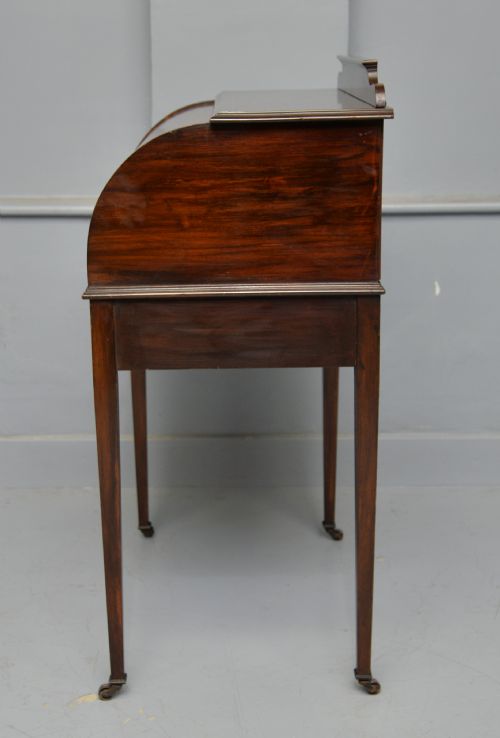 EDWARDIAN SHERATON REVIVAL MAHOGANY CYLINDER ROLL TOP DESK - ADDITIONAL PHOTO 12