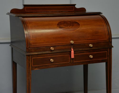 EDWARDIAN SHERATON REVIVAL MAHOGANY CYLINDER ROLL TOP DESK - ADDITIONAL PHOTO 15