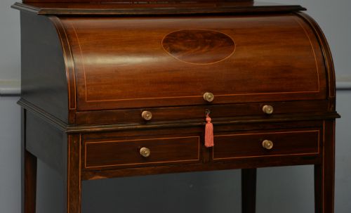 EDWARDIAN SHERATON REVIVAL MAHOGANY CYLINDER ROLL TOP DESK - ADDITIONAL PHOTO 16