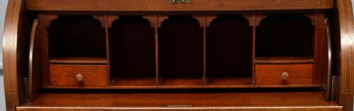 EDWARDIAN SHERATON REVIVAL MAHOGANY CYLINDER ROLL TOP DESK - ADDITIONAL PHOTO 5