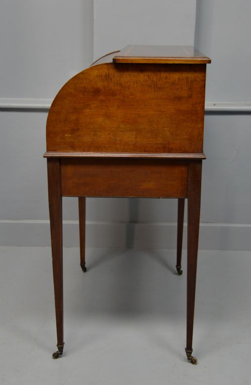 EDWARDIAN SHERATON REVIVAL MAHOGANY CYLINDER ROLL TOP DESK - ADDITIONAL PHOTO 11