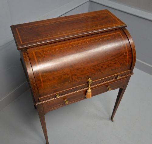 EDWARDIAN SHERATON REVIVAL MAHOGANY CYLINDER ROLL TOP DESK - ADDITIONAL PHOTO 12
