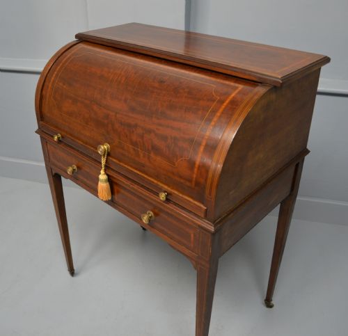 EDWARDIAN SHERATON REVIVAL MAHOGANY CYLINDER ROLL TOP DESK - ADDITIONAL PHOTO 15