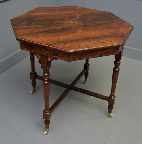 quality victorian inlaid rosewood octagonal centre table side table lamp table - CATEGORY: ANTIQUE TABLES - DATED VICTORIAN
