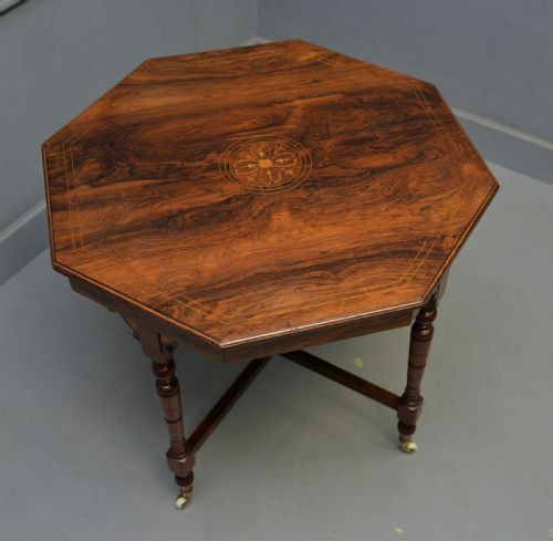 QUALITY VICTORIAN INLAID ROSEWOOD OCTAGONAL CENTRE TABLE SIDE TABLE LAMP TABLE - ADDITIONAL PHOTO 1