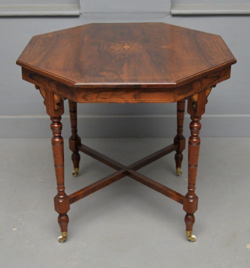 QUALITY VICTORIAN INLAID ROSEWOOD OCTAGONAL CENTRE TABLE SIDE TABLE LAMP TABLE - ADDITIONAL PHOTO 2