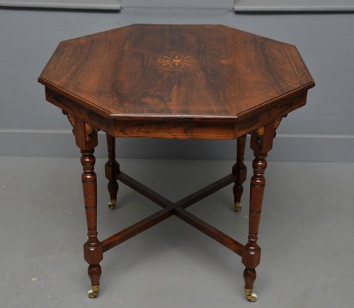 QUALITY VICTORIAN INLAID ROSEWOOD OCTAGONAL CENTRE TABLE SIDE TABLE LAMP TABLE - ADDITIONAL PHOTO 5
