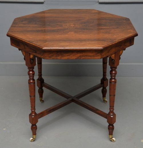 QUALITY VICTORIAN INLAID ROSEWOOD OCTAGONAL CENTRE TABLE SIDE TABLE LAMP TABLE - ADDITIONAL PHOTO 7