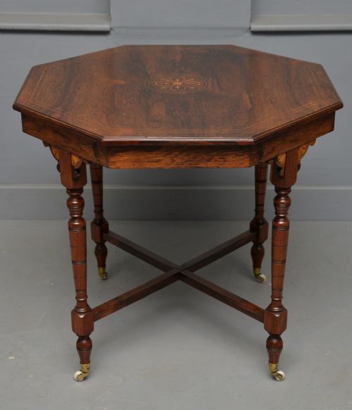 QUALITY VICTORIAN INLAID ROSEWOOD OCTAGONAL CENTRE TABLE SIDE TABLE LAMP TABLE - ADDITIONAL PHOTO 8