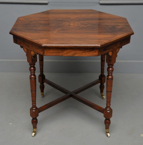 QUALITY VICTORIAN INLAID ROSEWOOD OCTAGONAL CENTRE TABLE SIDE TABLE LAMP TABLE - ADDITIONAL PHOTO 9