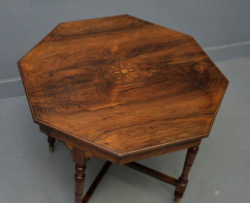 QUALITY VICTORIAN INLAID ROSEWOOD OCTAGONAL CENTRE TABLE SIDE TABLE LAMP TABLE - ADDITIONAL PHOTO 10