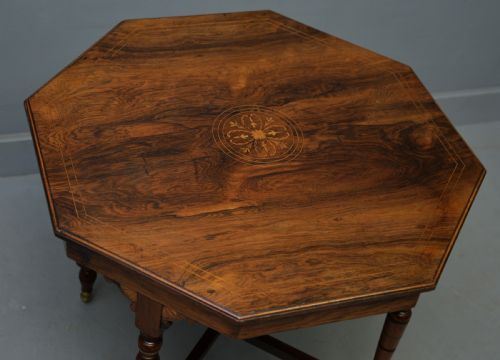 QUALITY VICTORIAN INLAID ROSEWOOD OCTAGONAL CENTRE TABLE SIDE TABLE LAMP TABLE - ADDITIONAL PHOTO 11