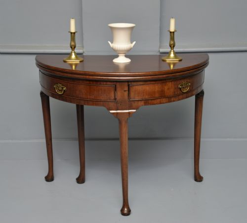 RARE GEORGE II MAHOGANY SWING DRAWER DEMILUNE TEA TABLE SIDE TABLE - ADDITIONAL PHOTO 6