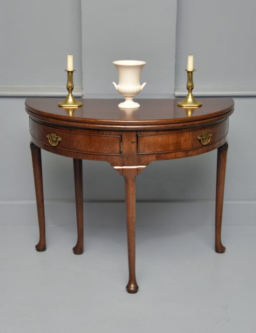 RARE GEORGE II MAHOGANY SWING DRAWER DEMILUNE TEA TABLE SIDE TABLE - ADDITIONAL PHOTO 1