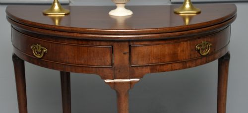 RARE GEORGE II MAHOGANY SWING DRAWER DEMILUNE TEA TABLE SIDE TABLE - ADDITIONAL PHOTO 2