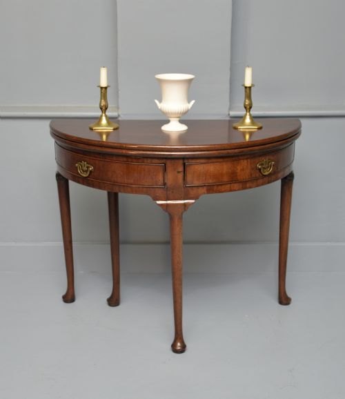 RARE GEORGE II MAHOGANY SWING DRAWER DEMILUNE TEA TABLE SIDE TABLE - ADDITIONAL PHOTO 3