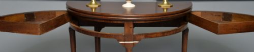 RARE GEORGE II MAHOGANY SWING DRAWER DEMILUNE TEA TABLE SIDE TABLE - ADDITIONAL PHOTO 5