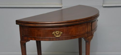 RARE GEORGE II MAHOGANY SWING DRAWER DEMILUNE TEA TABLE SIDE TABLE - ADDITIONAL PHOTO 9
