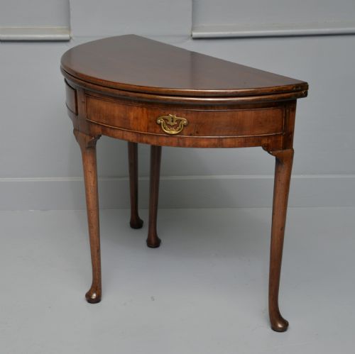 RARE GEORGE II MAHOGANY SWING DRAWER DEMILUNE TEA TABLE SIDE TABLE - ADDITIONAL PHOTO 11