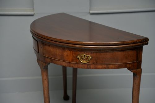 RARE GEORGE II MAHOGANY SWING DRAWER DEMILUNE TEA TABLE SIDE TABLE - ADDITIONAL PHOTO 12