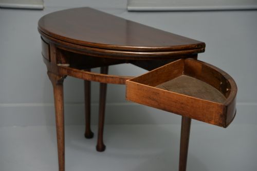 RARE GEORGE II MAHOGANY SWING DRAWER DEMILUNE TEA TABLE SIDE TABLE - ADDITIONAL PHOTO 13
