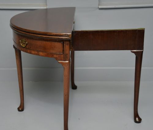 RARE GEORGE II MAHOGANY SWING DRAWER DEMILUNE TEA TABLE SIDE TABLE - ADDITIONAL PHOTO 16