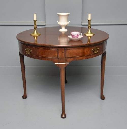 RARE GEORGE II MAHOGANY SWING DRAWER DEMILUNE TEA TABLE SIDE TABLE - ADDITIONAL PHOTO 18