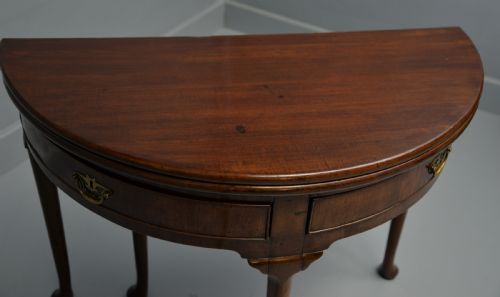 RARE GEORGE II MAHOGANY SWING DRAWER DEMILUNE TEA TABLE SIDE TABLE - ADDITIONAL PHOTO 23