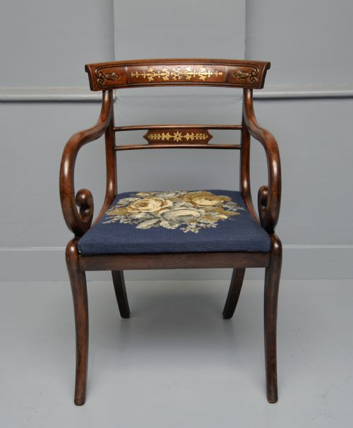 fig 1. Regency Brass Inlaid Mahogany Elbow Desk Chair