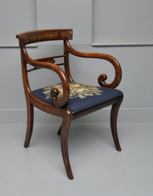 fig 2. Regency Brass Inlaid Mahogany Elbow Desk Chair
