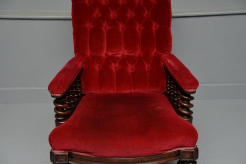 VICTORIAN MAHOGANY FRAME RED VELVET LIBRARY ARMCHAIR - ADDITIONAL PHOTO 20