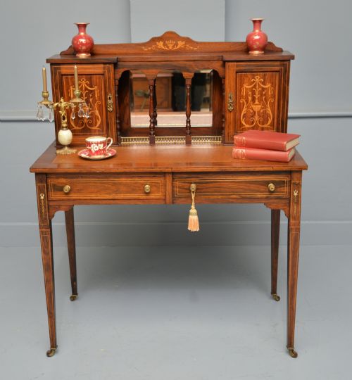 EDWARDIAN SHERATON REVIVAL INLAID ROSEWOOD BONHEUR DU JOUR DESK - ADDITIONAL PHOTO 1