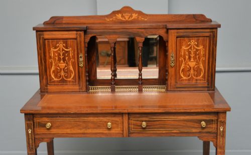 EDWARDIAN SHERATON REVIVAL INLAID ROSEWOOD BONHEUR DU JOUR DESK - ADDITIONAL PHOTO 5