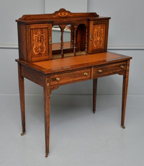 EDWARDIAN SHERATON REVIVAL INLAID ROSEWOOD BONHEUR DU JOUR DESK - ADDITIONAL PHOTO 7