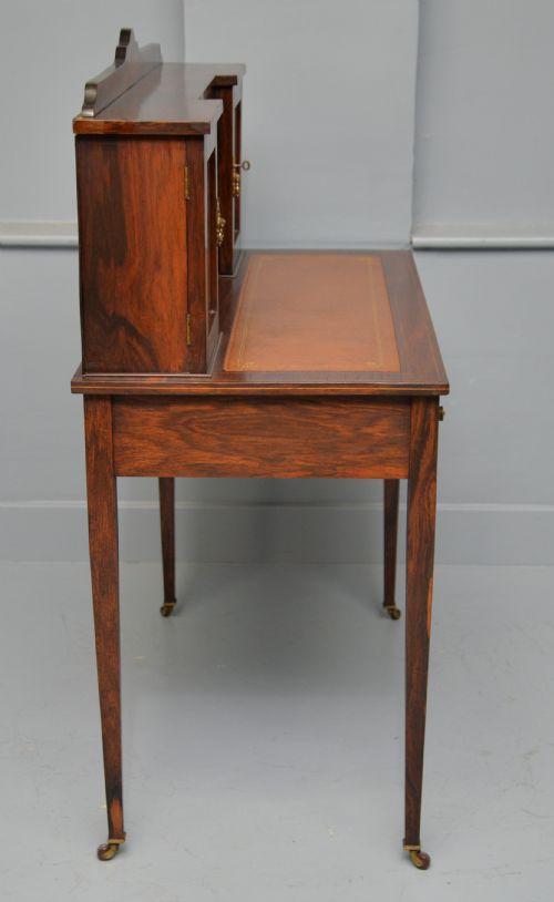 EDWARDIAN SHERATON REVIVAL INLAID ROSEWOOD BONHEUR DU JOUR DESK - ADDITIONAL PHOTO 9