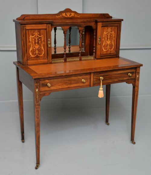 EDWARDIAN SHERATON REVIVAL INLAID ROSEWOOD BONHEUR DU JOUR DESK - ADDITIONAL PHOTO 13